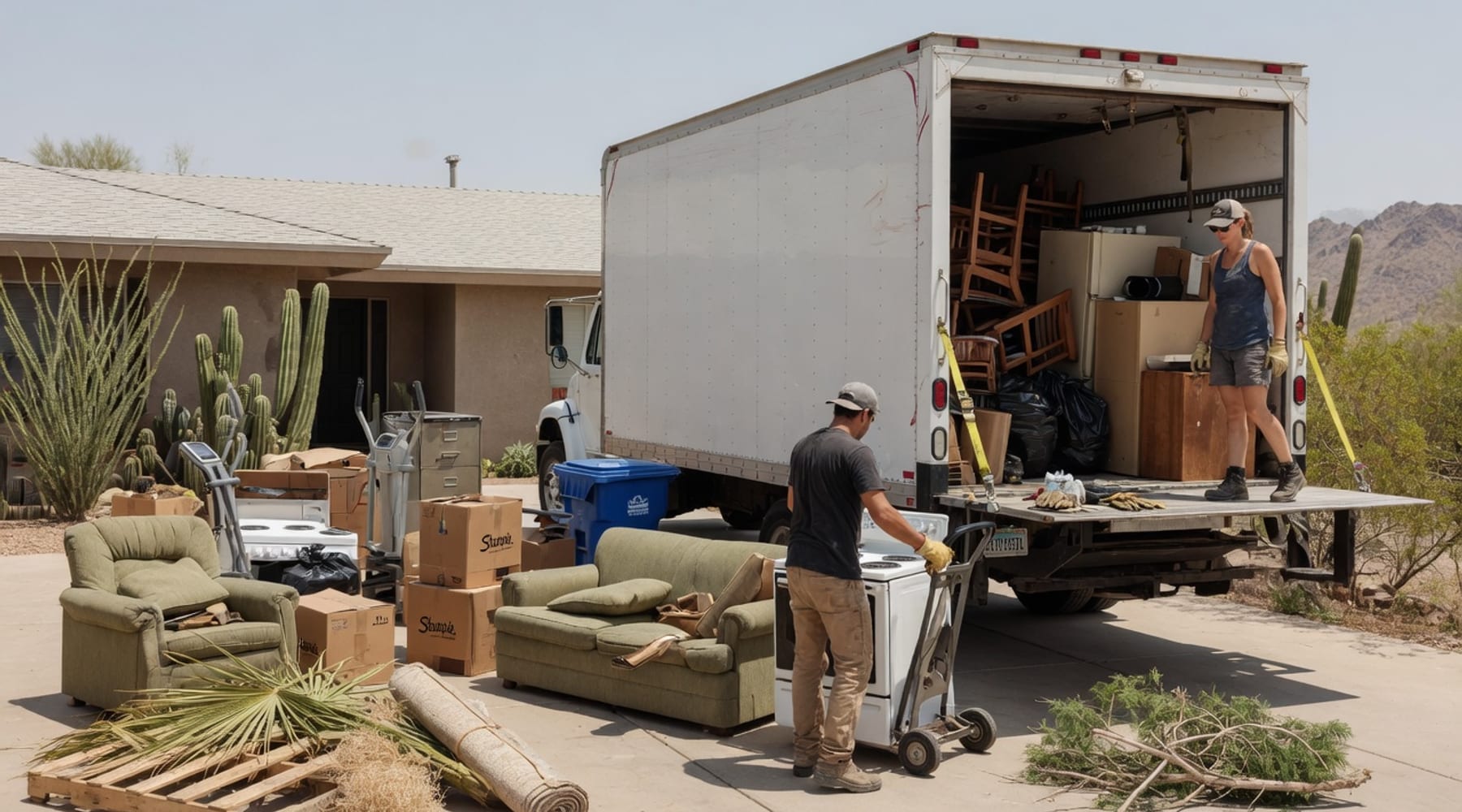 Junk removal crew loading organized household items in Phoenix